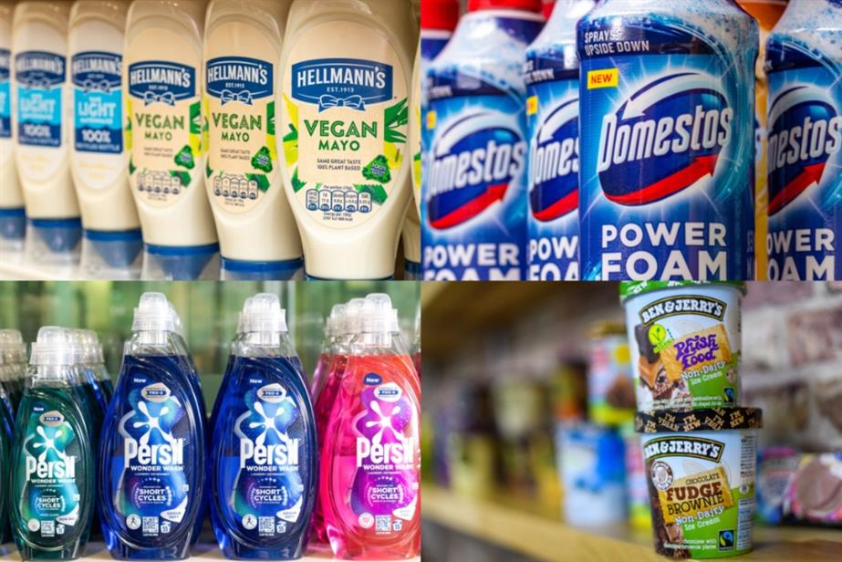 Unilever's brands include (clockwise from top left) Hellmann's, Domestos, Ben & Jerry's and Persil